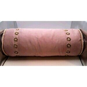 Vtg WC Designs Pink Mauve Taffeta Grey Duck Down Filled Bolster Pillow Posh